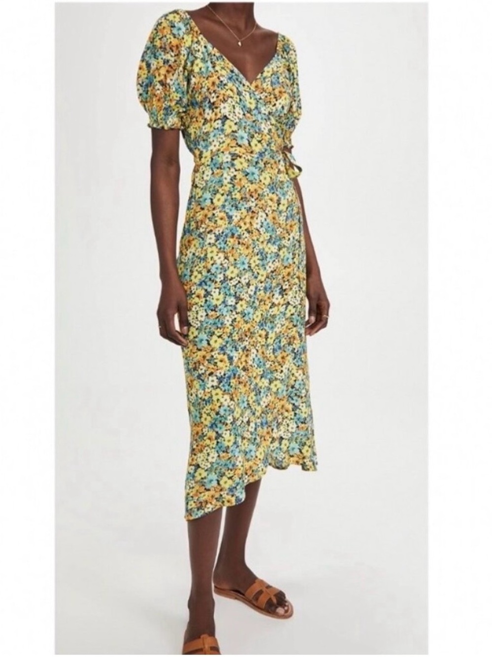 L Space Talia Dress Size Medium Blue Daisy Floral Ruffle Wrap Soft Girl Capsule